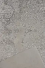 Anzi Çerçeveli Bej Gri Çizgili Göbekli Akrilik Makine Halısı - Görsel 4