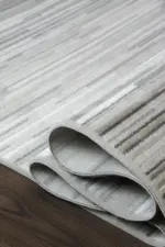 Lucıa Modern Bej Antrasit Çizgili Akrilik Makine Halısı - Görsel 6