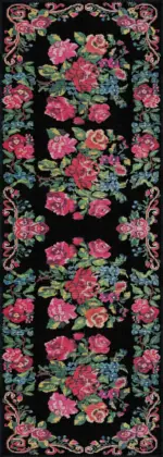 Chambe Çiçekli Siyah Polyester ve Pamuklu Yıkanabilir Kaydırmaz Taban Dijital Baskı Halı - Görsel 3