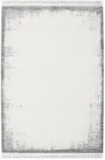 Lakro Çerçeveli Krem Antrasit Çizgili Akrilik Makine Halısı