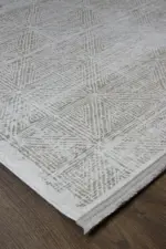 Furze Çerçeveli Krem Vizon Çizgili Akrilik Makine Halısı