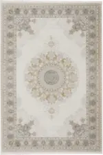 Bourg Çerçeveli Göbekli Krem Polyester Makine Halısı