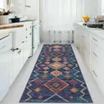 Cenova Geometrik Lacivert Polyester ve Pamuklu Yıkanabilir Kaydırmaz Taban Dijital Baskı Halı - Görsel 4