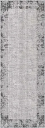 Badal Çerçeveli Gri Polyester ve Pamuklu Yıkanabilir Kaydırmaz Taban Dijital Baskı Halı - Görsel 3