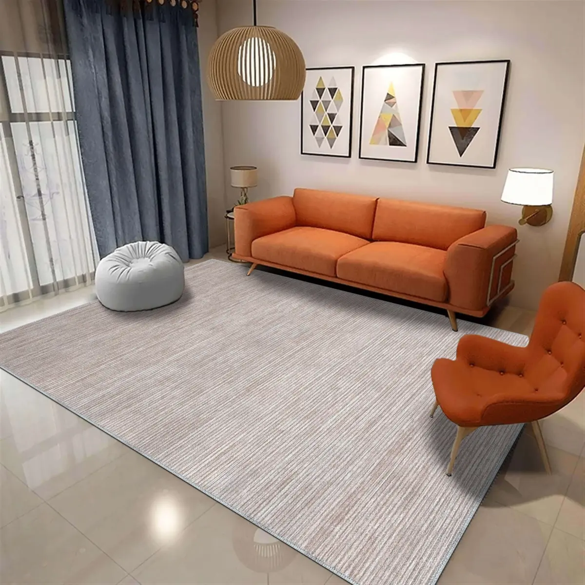 Gago Modern Bej Polyester ve Pamuklu Yıkanabilir Kaydırmaz Taban Dijital Baskı Halı - Görsel 2