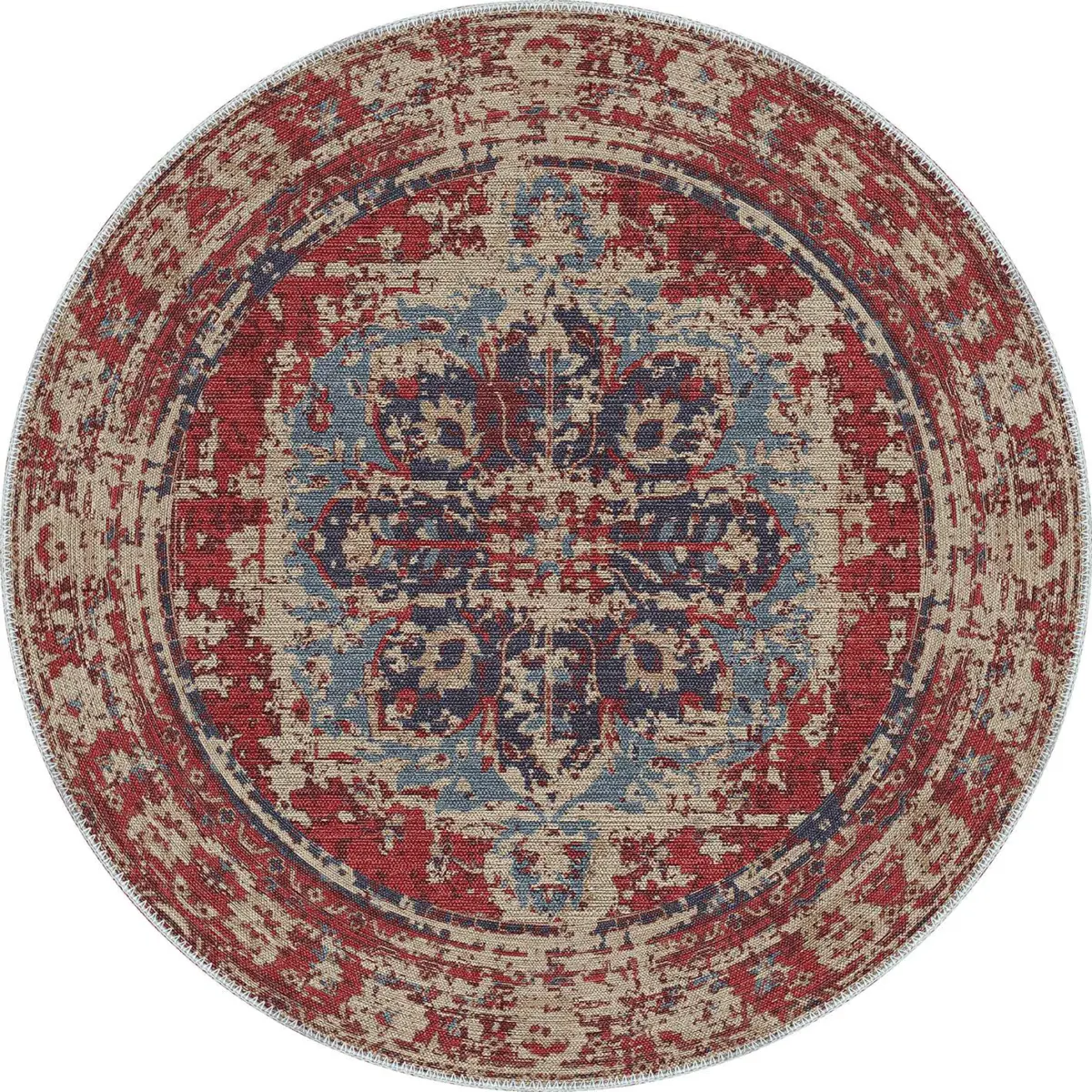 Vella Göbekli Kırmızı Polyester ve Pamuklu Yıkanabilir Kaydırmaz Taban Dijital Baskı Halı - Görsel 7