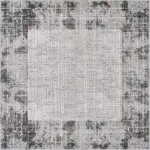 Badal Çerçeveli Gri Polyester ve Pamuklu Yıkanabilir Kaydırmaz Taban Dijital Baskı Halı - Görsel 5