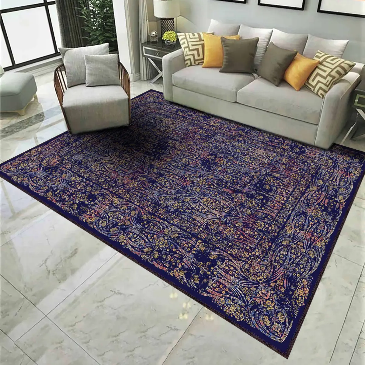 Jinan Çerçeveli Multi Polyester ve Pamuklu Kaydırmaz Tabanlı Yıkanabilir Dijital Baskı Halısı - Görsel 2