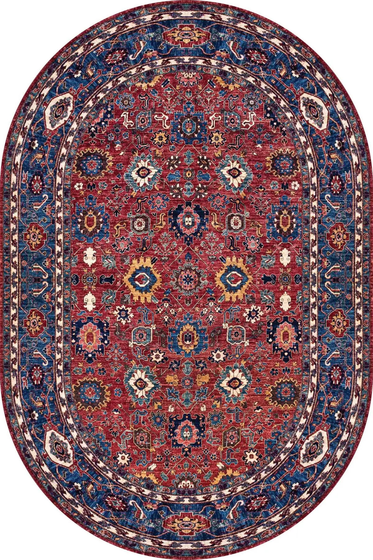 Loudi Çerçeveli Kırmızı Polyester ve Pamuklu Kaydırmaz Tabanlı Yıkanabilir Dijital Baskı Halısı - Görsel 6