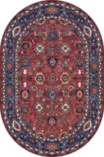 Loudi Çerçeveli Kırmızı Polyester ve Pamuklu Kaydırmaz Tabanlı Yıkanabilir Dijital Baskı Halısı - Görsel 6