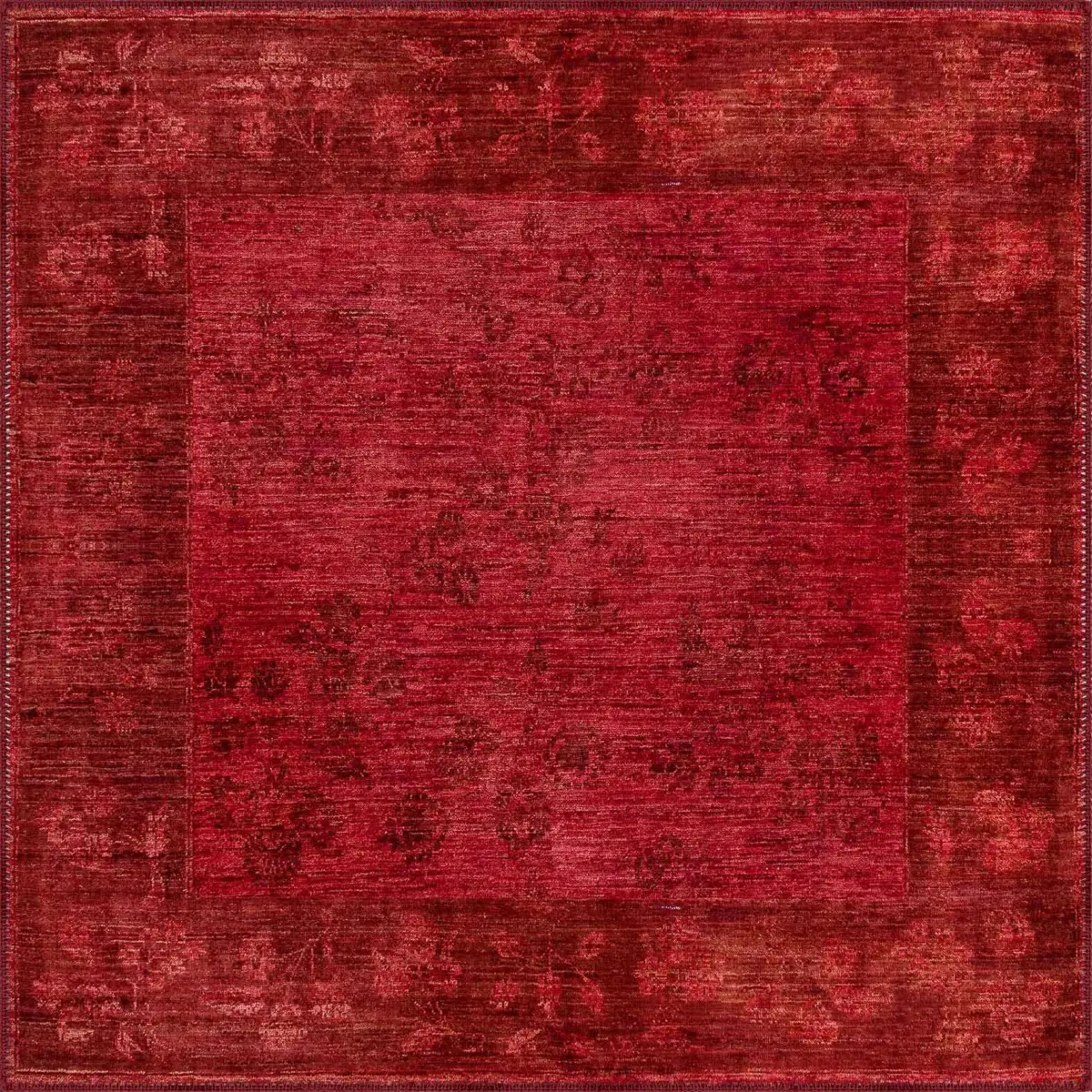 Sirohi Çerçeveli Kırmızı Polyester ve Pamuklu Kaydırmaz Tabanlı Yıkanabilir Dijital Baskı Halısı - Görsel 3