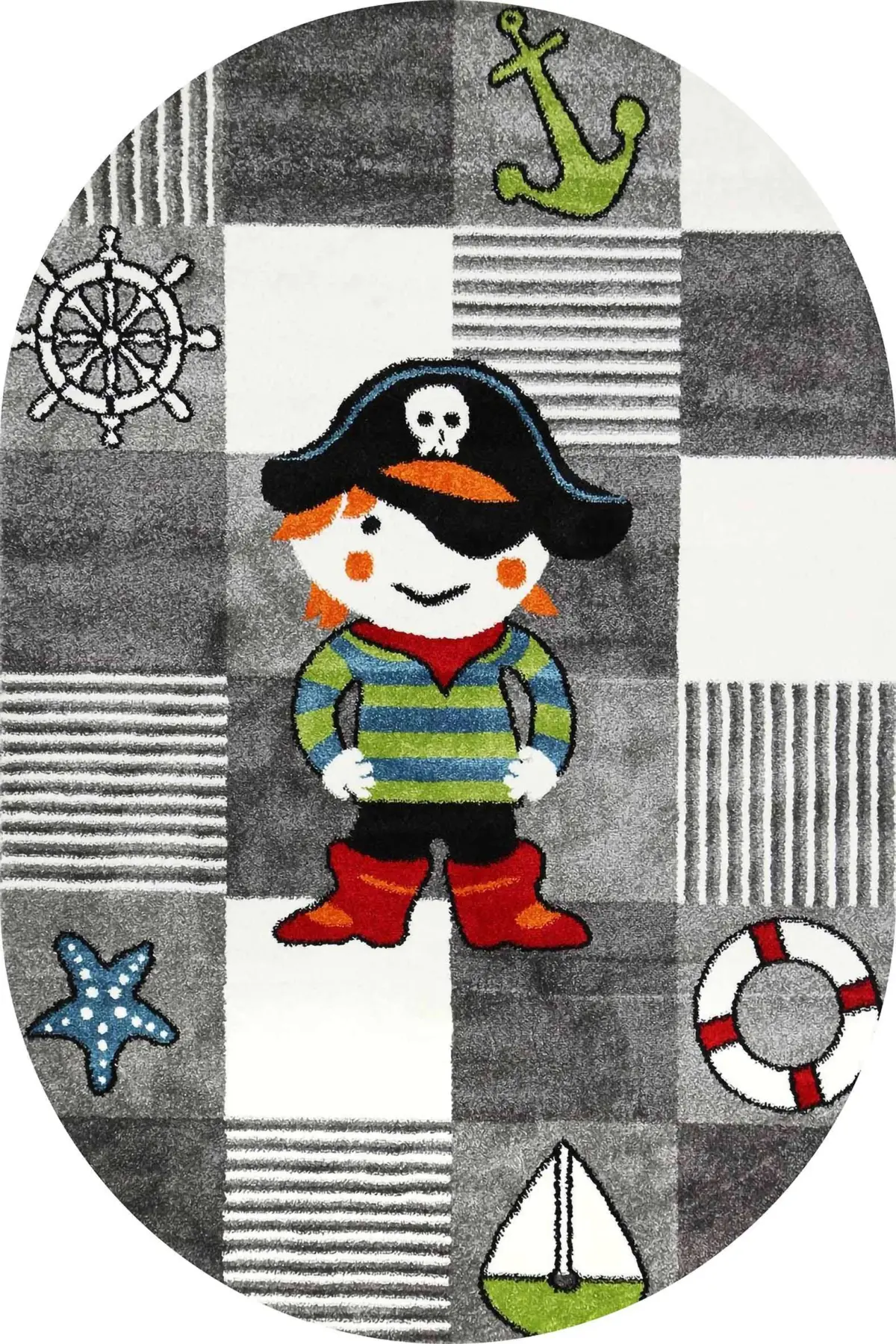 Soloy Geometrik Gri Polyester ve Pamuklu Kaydırmaz Tabanlı Yıkanabilir Dijital Baskı Çocuk Odası Halısı - Görsel 6