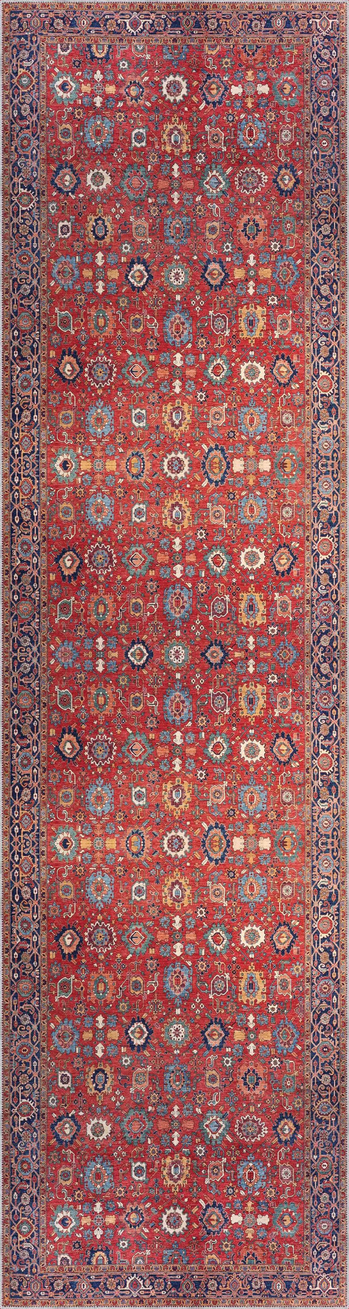 Pingdu Çerçeveli Kırmızı Polyester ve Pamuklu Kaydırmaz Tabanlı Yıkanabilir  Dijital Baskı Halısı - Görsel 4