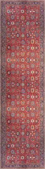 Pingdu Çerçeveli Kırmızı Polyester ve Pamuklu Kaydırmaz Tabanlı Yıkanabilir  Dijital Baskı Halısı - Görsel 4