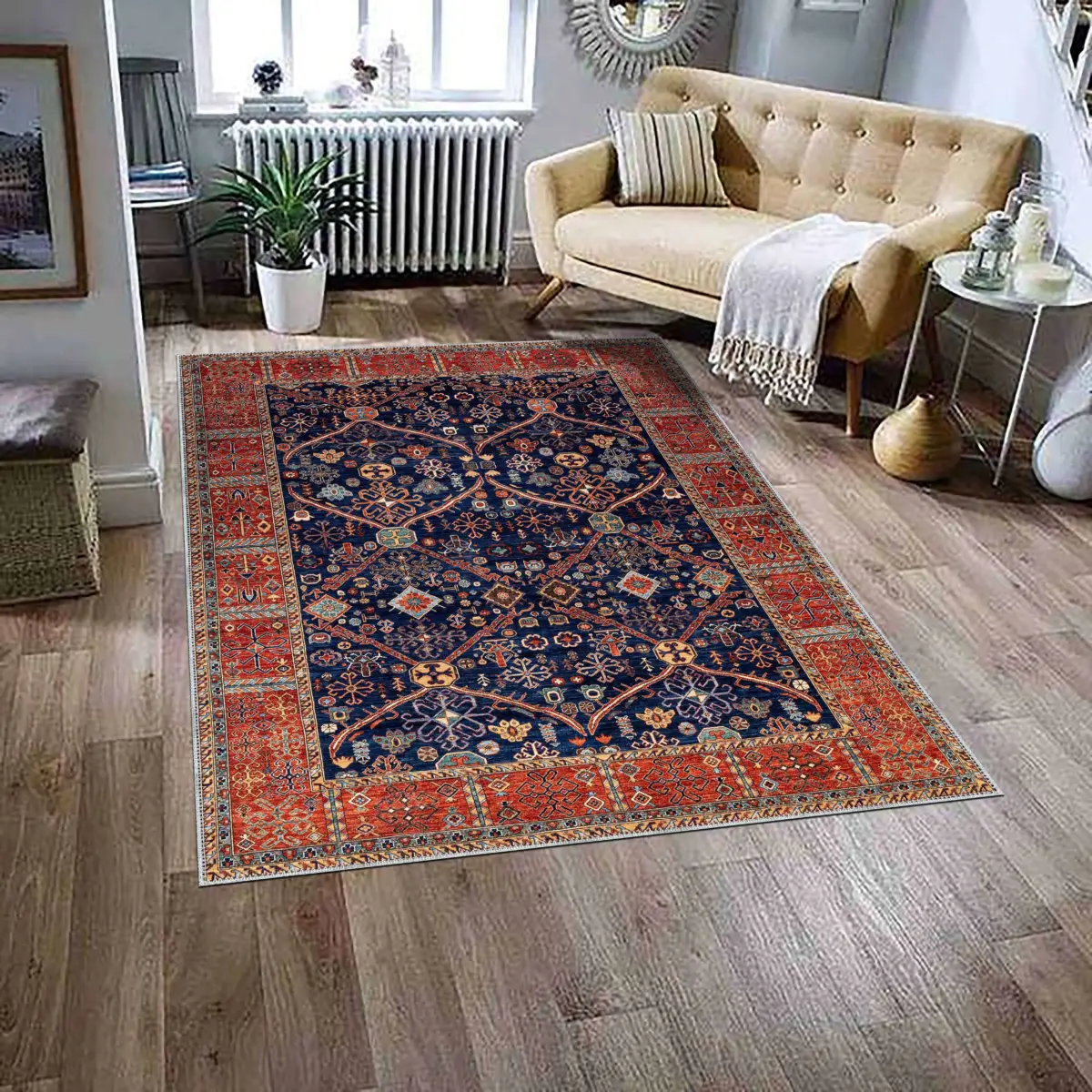 Pakse Çerçeveli Multi Polyester ve Pamuklu Kaydırmaz Tabanlı Yıkanabilir Dijital Baskı Halısı - Görsel 2