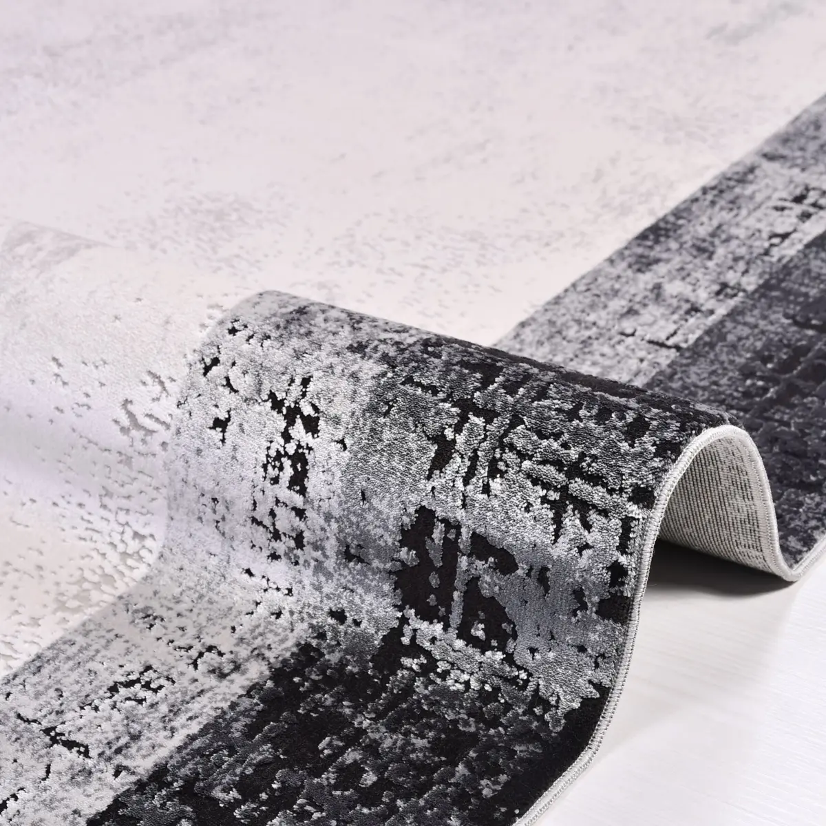 Stige Çerçeveli Gri Siyah Triko Akrilik Pamuk atkılı Makine Halısı - Görsel 3