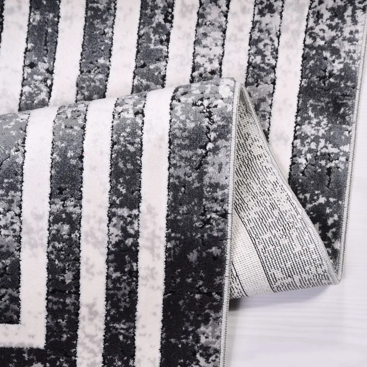 Nibe Çerçeveli Antrasit Triko Akrilik Pamuk atkılı Makine Halısı - Görsel 4