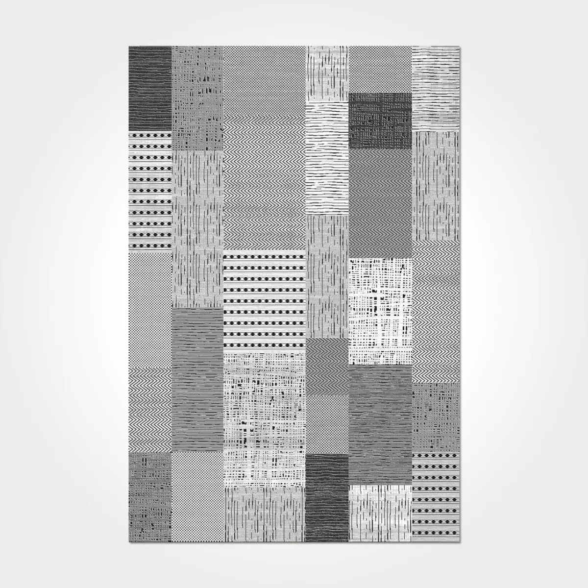 Sohuse Patchwork Gri Triko Akrilik Pamuk atkılı Makine Halısı - Görsel 2