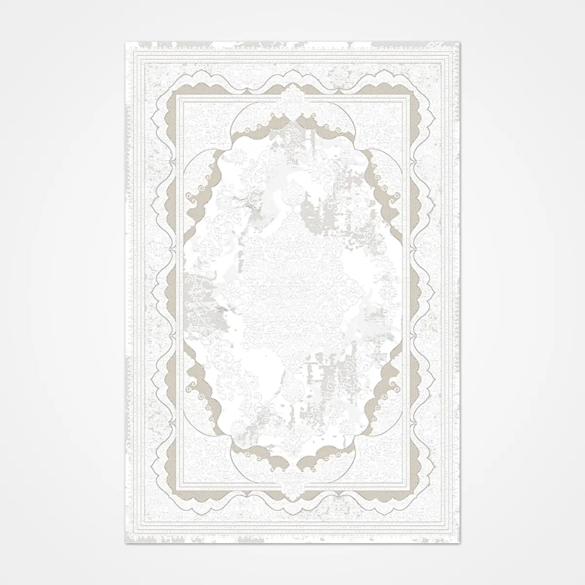 Preetz Klasik Göbekli Krem Polyester Kaydırmaz Tabanlı Makine Halısı - Görsel 2