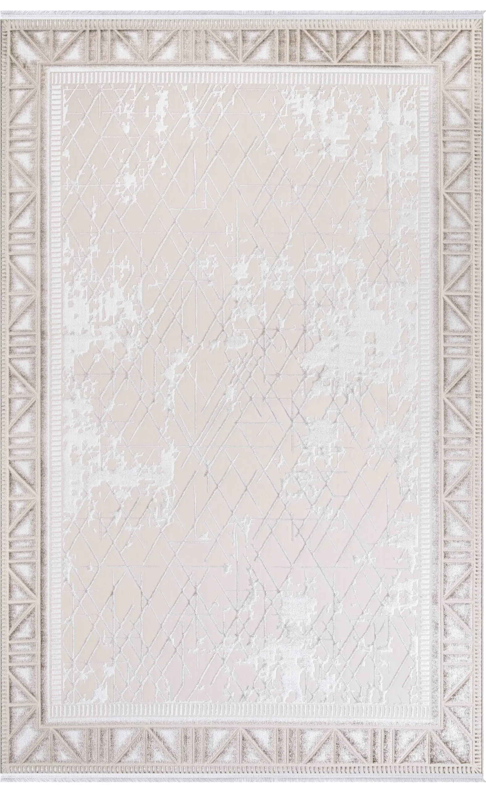 17305-ff8aeb45-b7ae-4c-17305 Torring Çerçeveli Krem Polyester Kaydırmaz Tabanlı Makine Halısı - Görsel 1