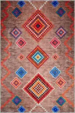 Alvear Geometrik Kahverengi Polyester ve Pamuklu Kaydırmaz Tabanlı Yıkanabilir Dijital Baskı Halısı