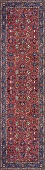 Loudi Çerçeveli Kırmızı Polyester ve Pamuklu Kaydırmaz Tabanlı Yıkanabilir Dijital Baskı Halısı - Görsel 4