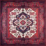 Rylte Klasik Göbekli Kırmızı Polyester ve Pamuklu Kaydırmaz Tabanlı Yıkanabilir Dijital Baskı Halısı - Görsel 3