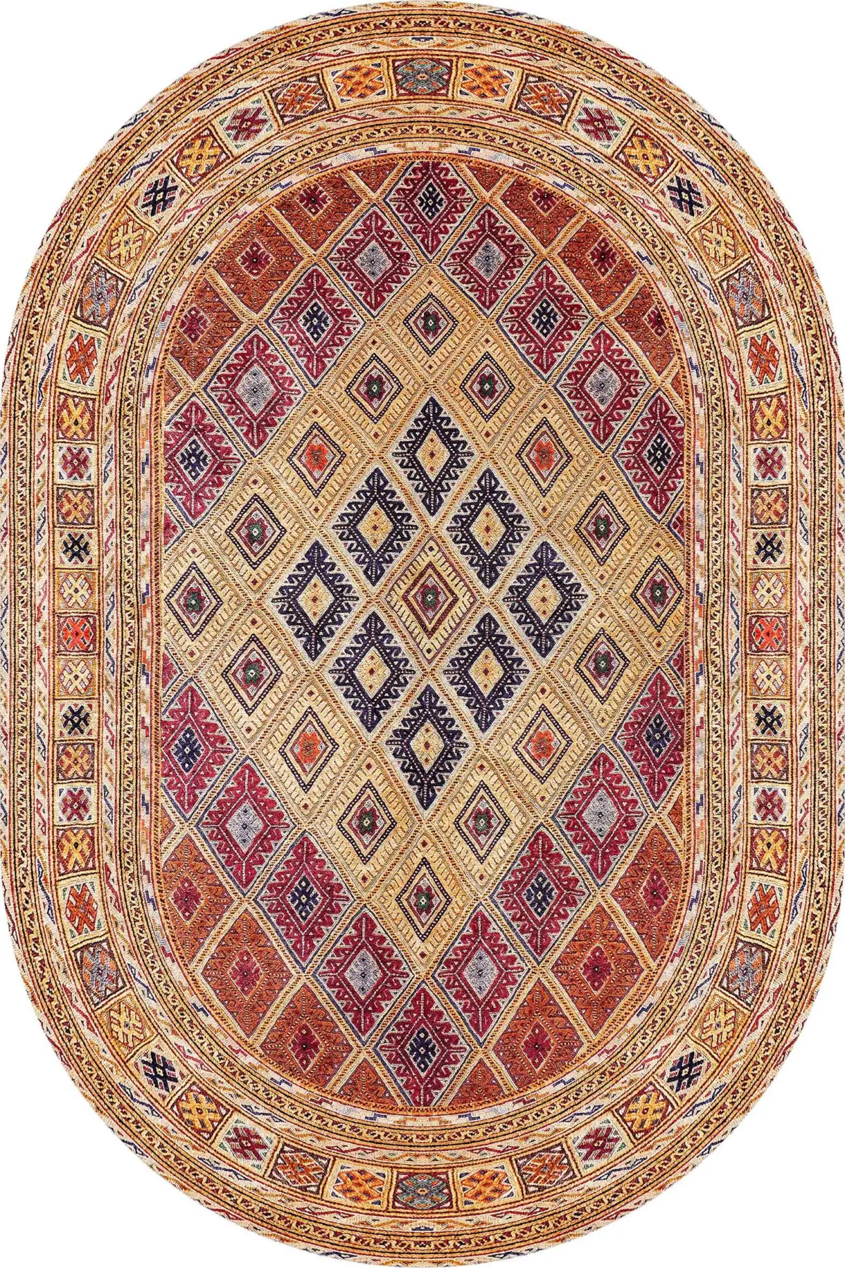 Lonas Klasik Göbekli Multi Polyester ve Pamuklu Kaydırmaz Tabanlı Yıkanabilir Dijital Baskı Halısı - Görsel 6