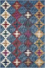 Luzia Geometrik Mavi Polyester ve Pamuklu Kaydırmaz Tabanlı Yıkanabilir Dijital Baskı Halısı