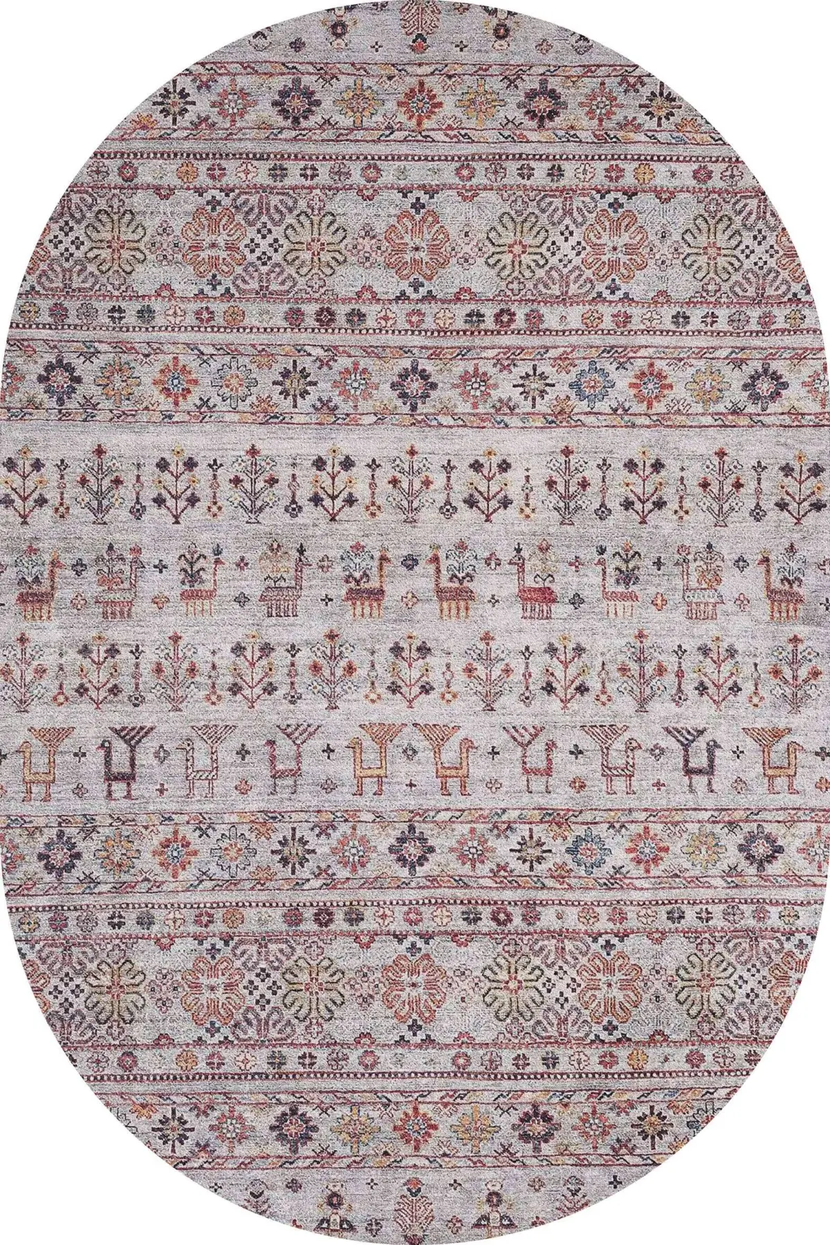 Perico Modern Etnik Gri Polyester ve Pamuklu Kaydırmaz Tabanlı Yıkanabilir Dijital Baskı Halısı - Görsel 6