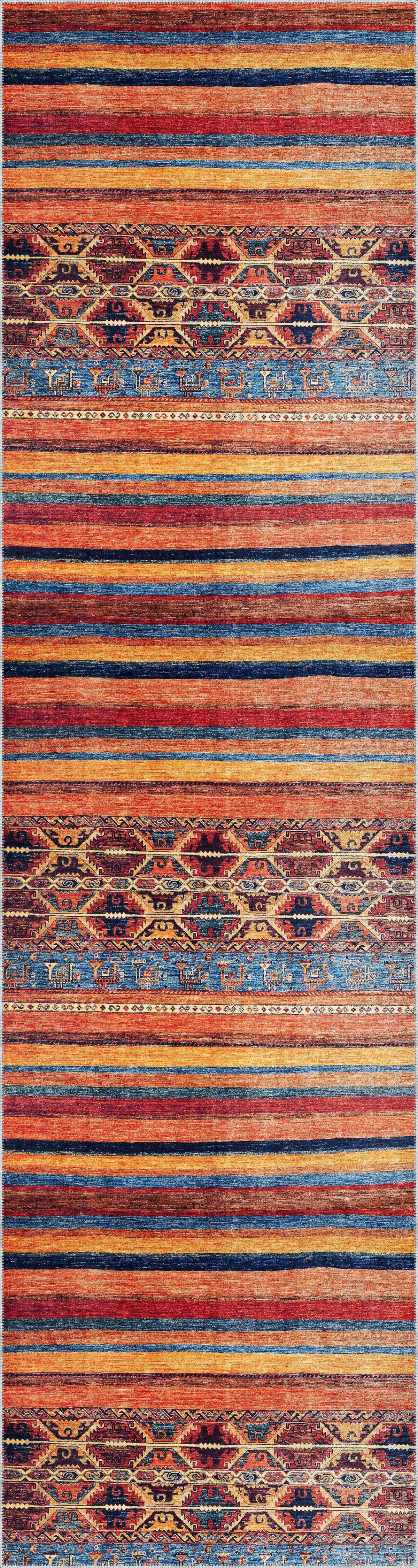 Salen Çizgili Multi Polyester ve Pamuklu Kaydırmaz Taban Yıkanabilir Dijital Baskı Halısı - Görsel 4