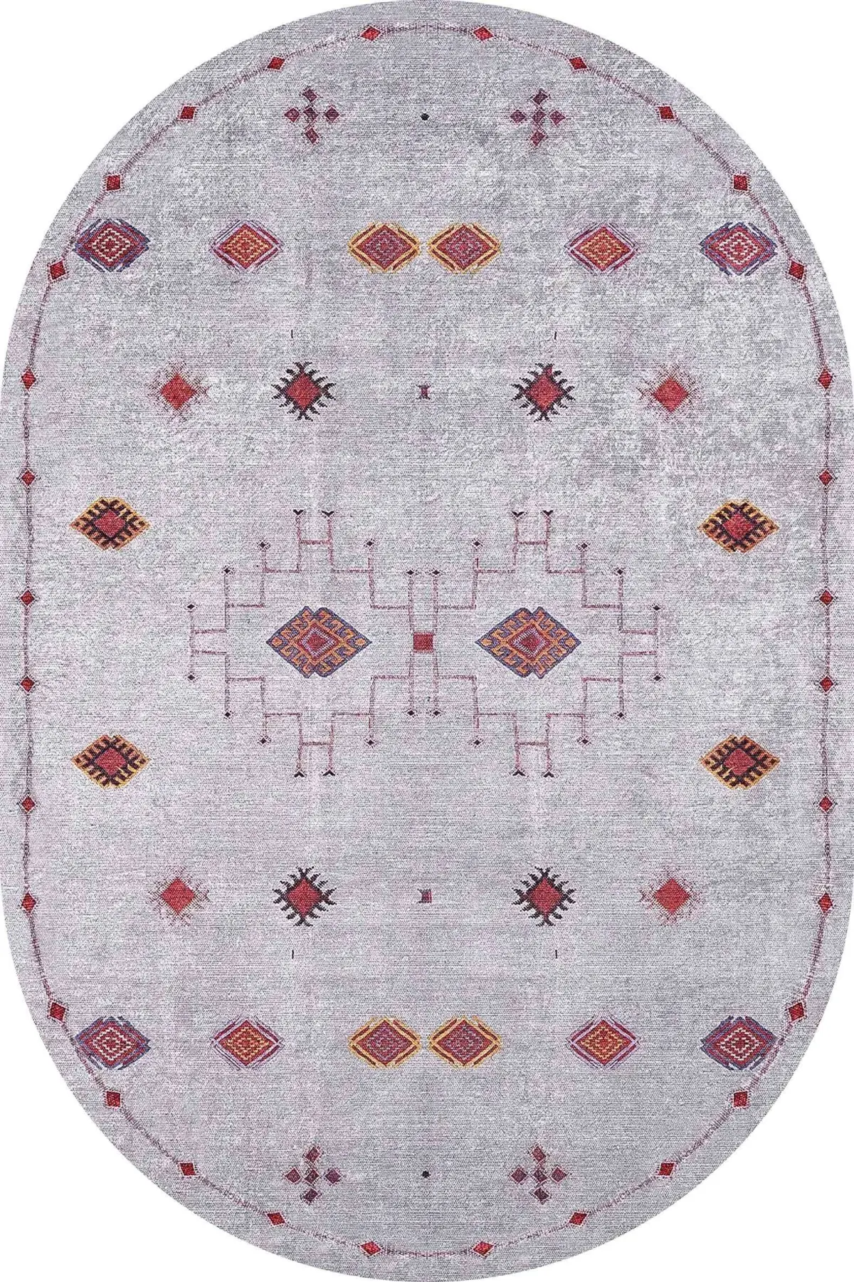 Banao Modern Etnik Gri Polyester ve Pamuklu Kaydırmaz Tabanlı Yıkanabilit Dijital Baskı Halısı - Görsel 6