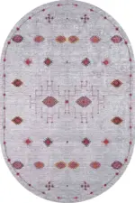 Banao Modern Etnik Gri Polyester ve Pamuklu Kaydırmaz Tabanlı Yıkanabilit Dijital Baskı Halısı - Görsel 6