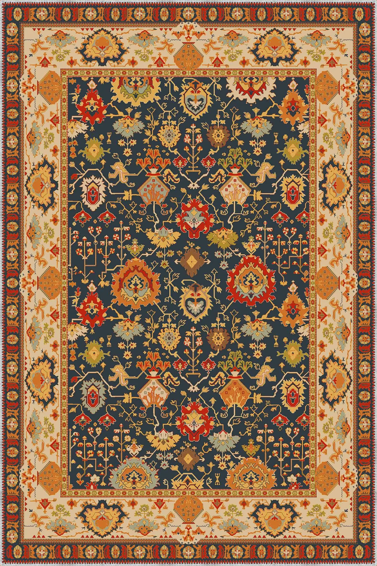 3ErrAp Tiroli Çerçeveli Multi Polyester ve Pamuklu Kaydırmaz Tabanlı Yıkanabilir Dijital Baskı Halısı - Görsel 1