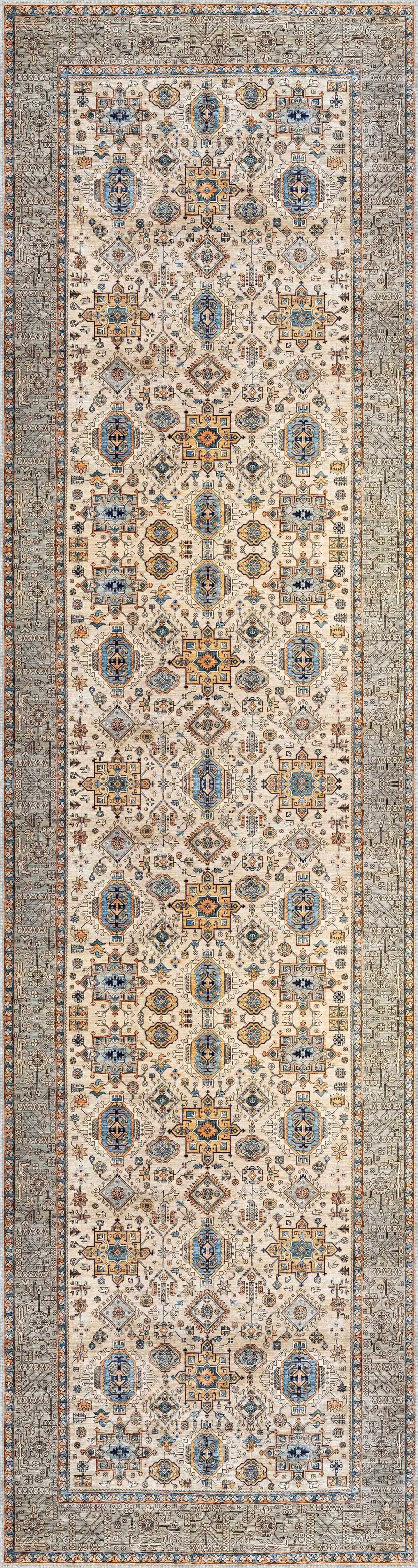 Datong Klasik Göbekli BeJ Polyester ve Pamuklu Kaydırmaz Tabanlı Yıkanabilir Dijital Baskı Halısı - Görsel 3