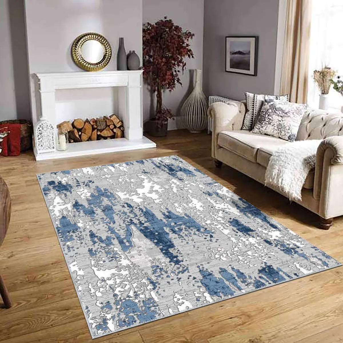 Jamin Modern Gri Polyester ve Pamuklu Kaydırmaz Tabanlı Yıkanabilir Dijital Baskı Halısı - Görsel 2