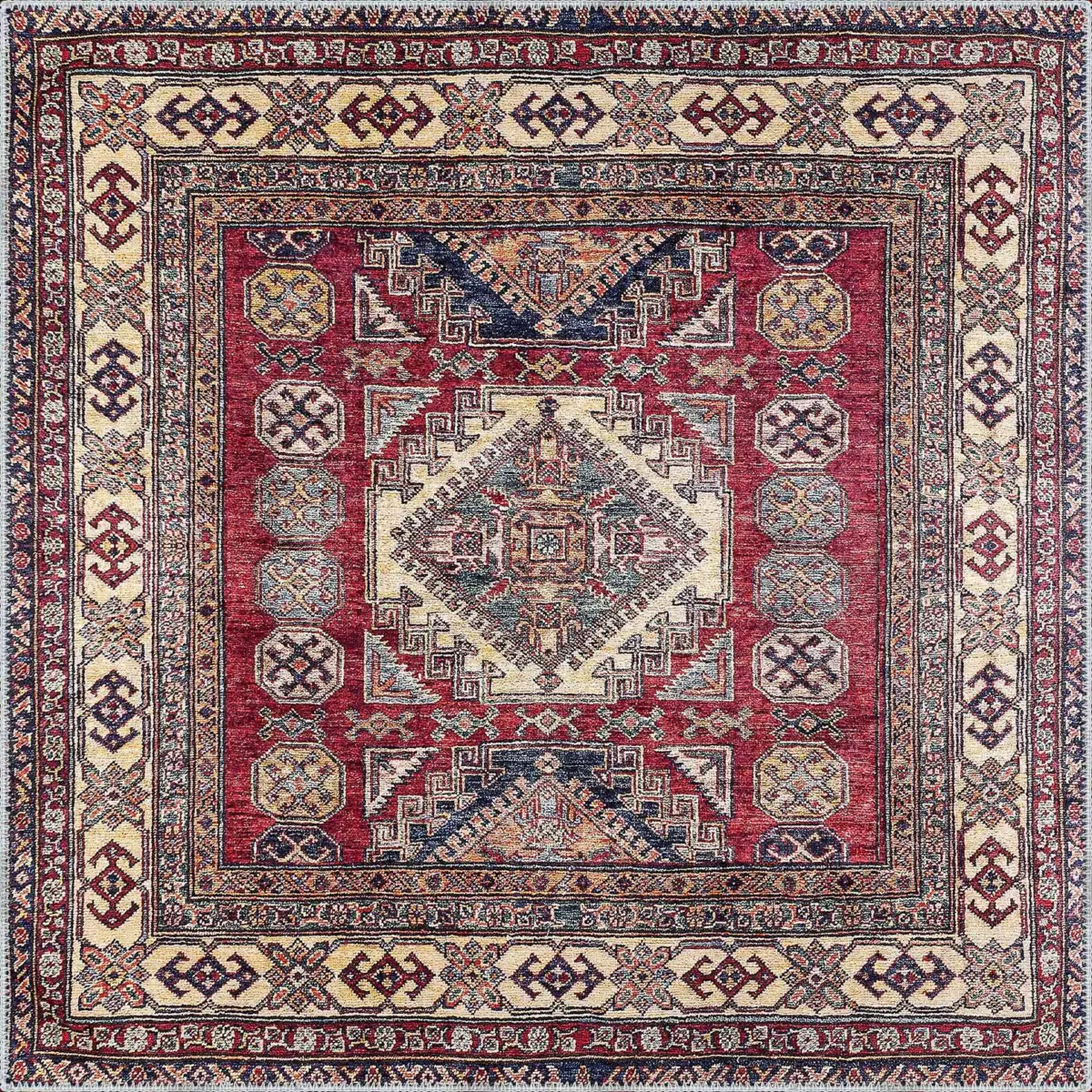 Hitra Klasik Göbekli Multi Polyester ve Pamuklu Kaydırmaz Taban Yıkanabilir Dijital Baskı Halısı - Görsel 3