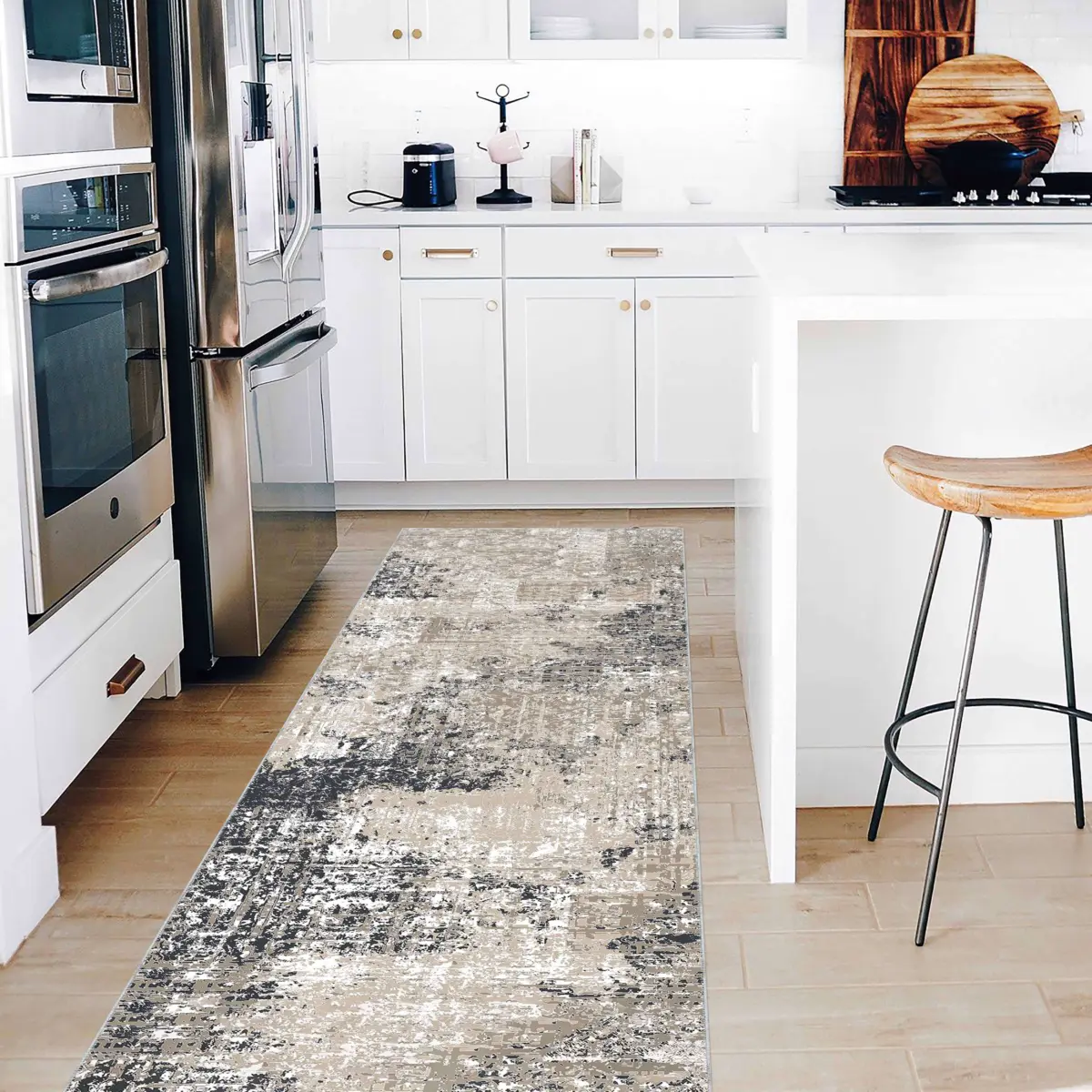 Habra Modern Gri Polyester ve Pamuklu Kaydırmaz Tabanlı Yıkanabilir Dijital Baskı Halısı - Görsel 5