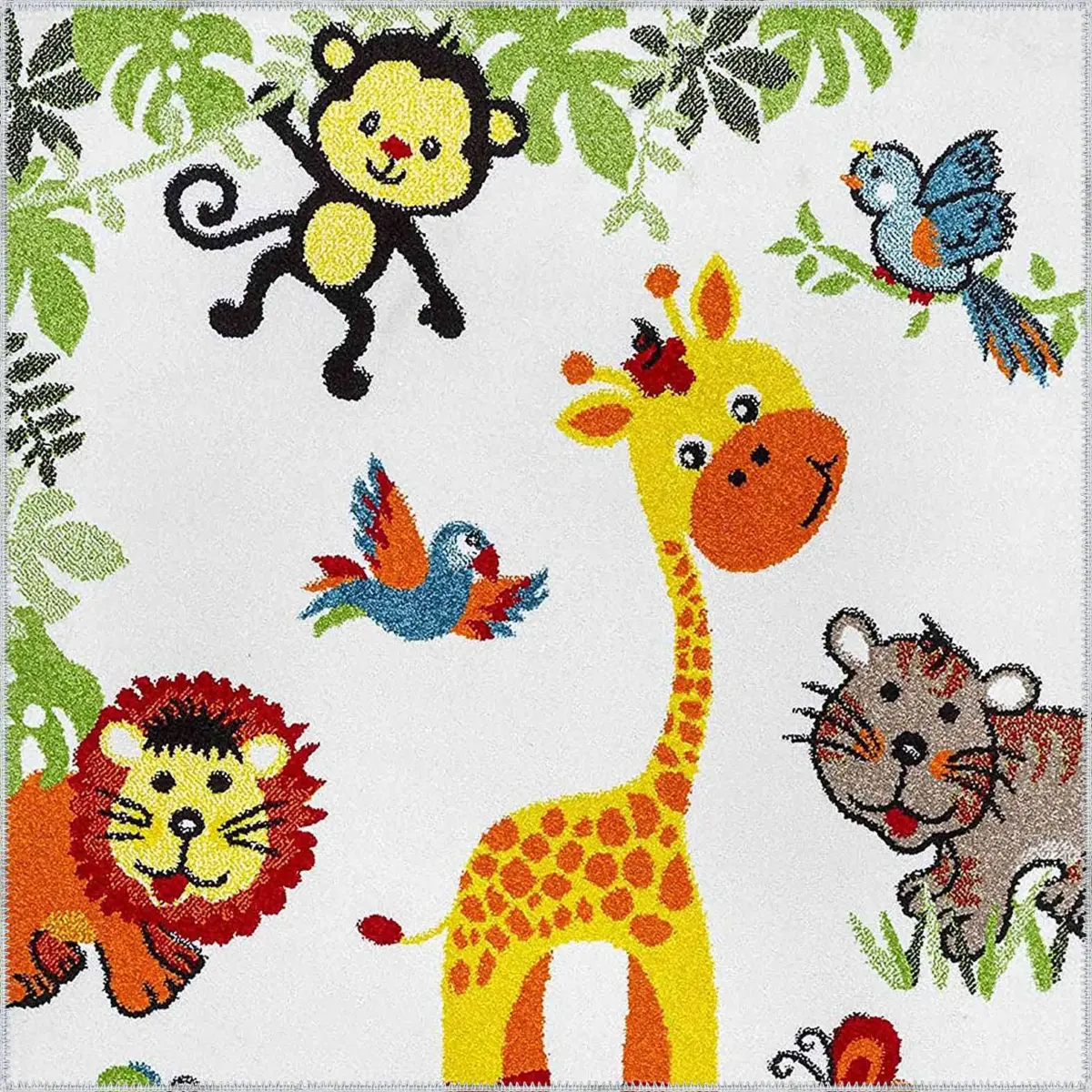 Abajo Sevimli Dostlar Desenli Beyaz Polyester ve Pamuklu Kaydırmaz Tabanlı Yıkanabilir Dijital Baskı Çcok Odası Halısı - Görsel 3