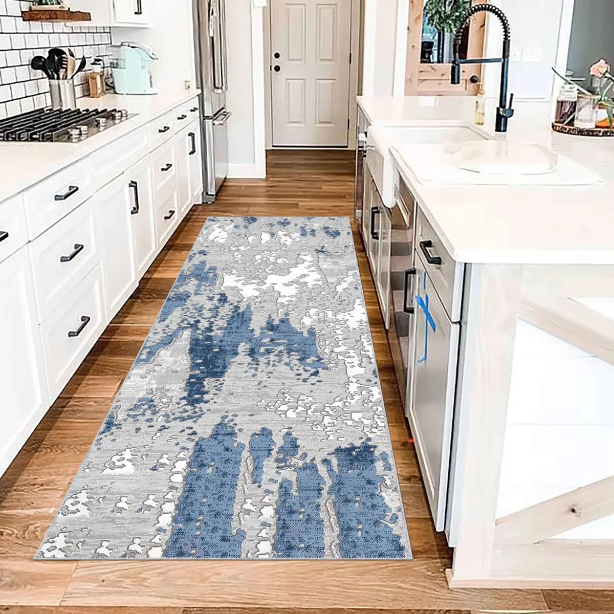 Jamin Modern Gri Polyester ve Pamuklu Kaydırmaz Tabanlı Yıkanabilir Dijital Baskı Halısı - Görsel 5