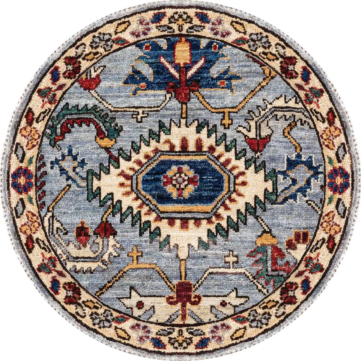 Monyva Klasik Göbekli Mavi Polyester ve Pamuklu Kaydırmaz Tabanlı Yıkanabilir Dijital Baskı Halısı - Görsel 7