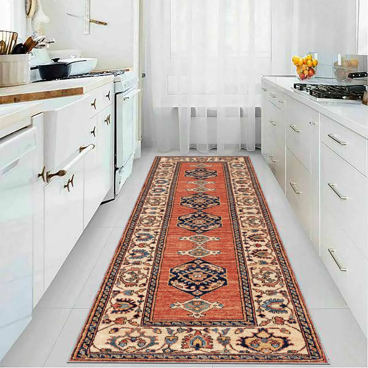 Puer Klasik Göbekli Bej Polyester ve Pamuklu Kaydırmaz Tabanlı Yıkanabilir Dijital Baskı Halısı - Görsel 5