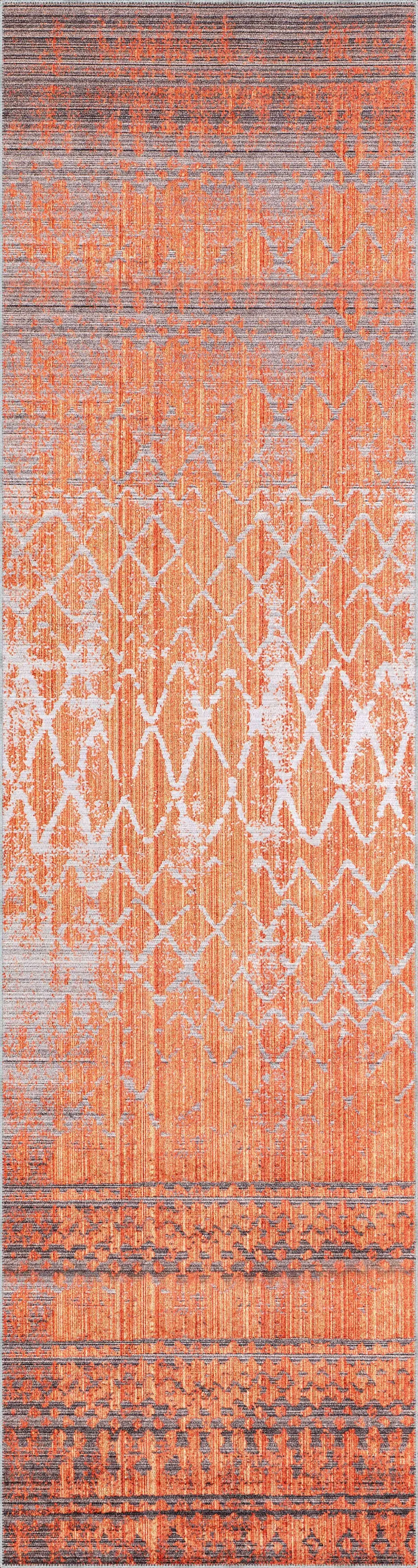 Tonk Modern Turuncu Polyester ve Pamuklu Kaydırmaz Tabanlı Yıkanabilir Dijital Baskı Halısı - Görsel 4