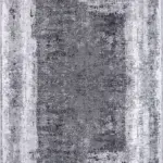 Jalore Çerçeveli Gri Polyester ve Pamuklu Kaydırmaz Tabanlı Yıkanabilir Dijital Baskı Halısı