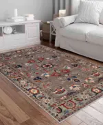 Gannan Klasik Göbekli Gri Polyester ve Pamuklu Kaydırmaz Tabanlı Yıkanabilir Dijital Baskı Halısı - Görsel 2