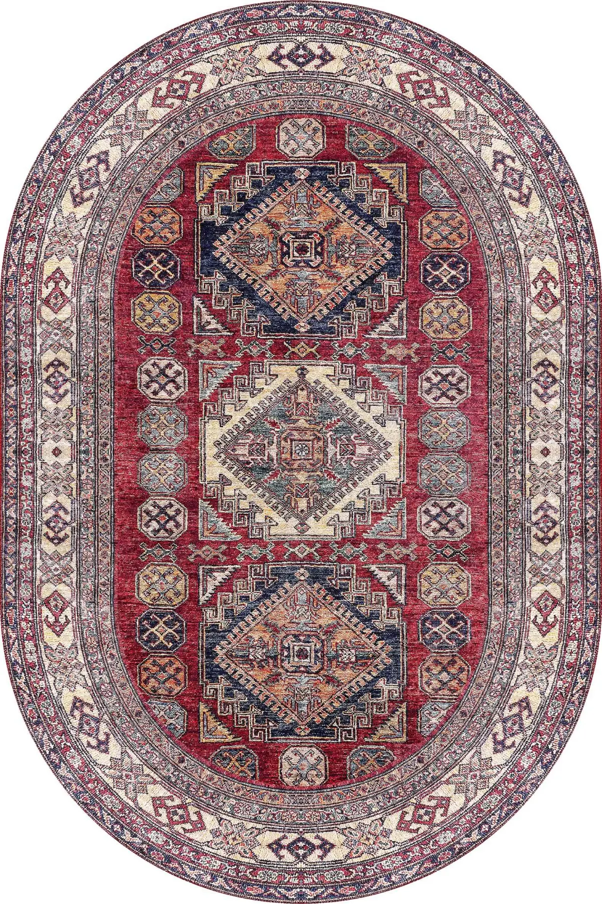 Hitra Klasik Göbekli Multi Polyester ve Pamuklu Kaydırmaz Taban Yıkanabilir Dijital Baskı Halısı - Görsel 6