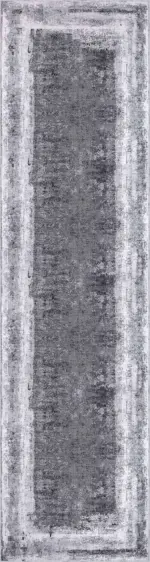 Jalore Çerçeveli Gri Polyester ve Pamuklu Kaydırmaz Tabanlı Yıkanabilir Dijital Baskı Halısı - Görsel 4