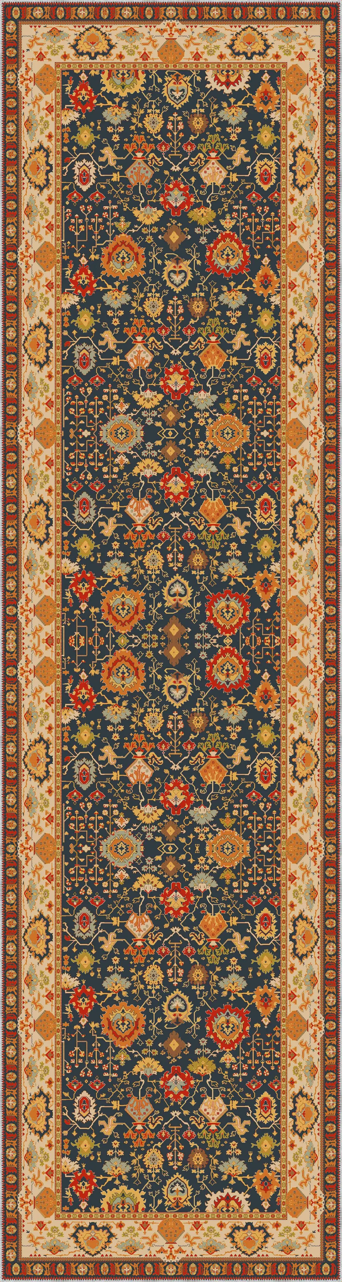 Tiroli Çerçeveli Multi Polyester ve Pamuklu Kaydırmaz Tabanlı Yıkanabilir Dijital Baskı Halısı - Görsel 4