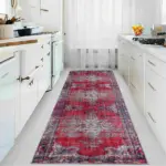 Falun Klasik Göbekli Kırmızı Polyester ve Pamuklu Kaydırmaz Taban Yıkanabilir Dijital Baskı Halısı - Görsel 5