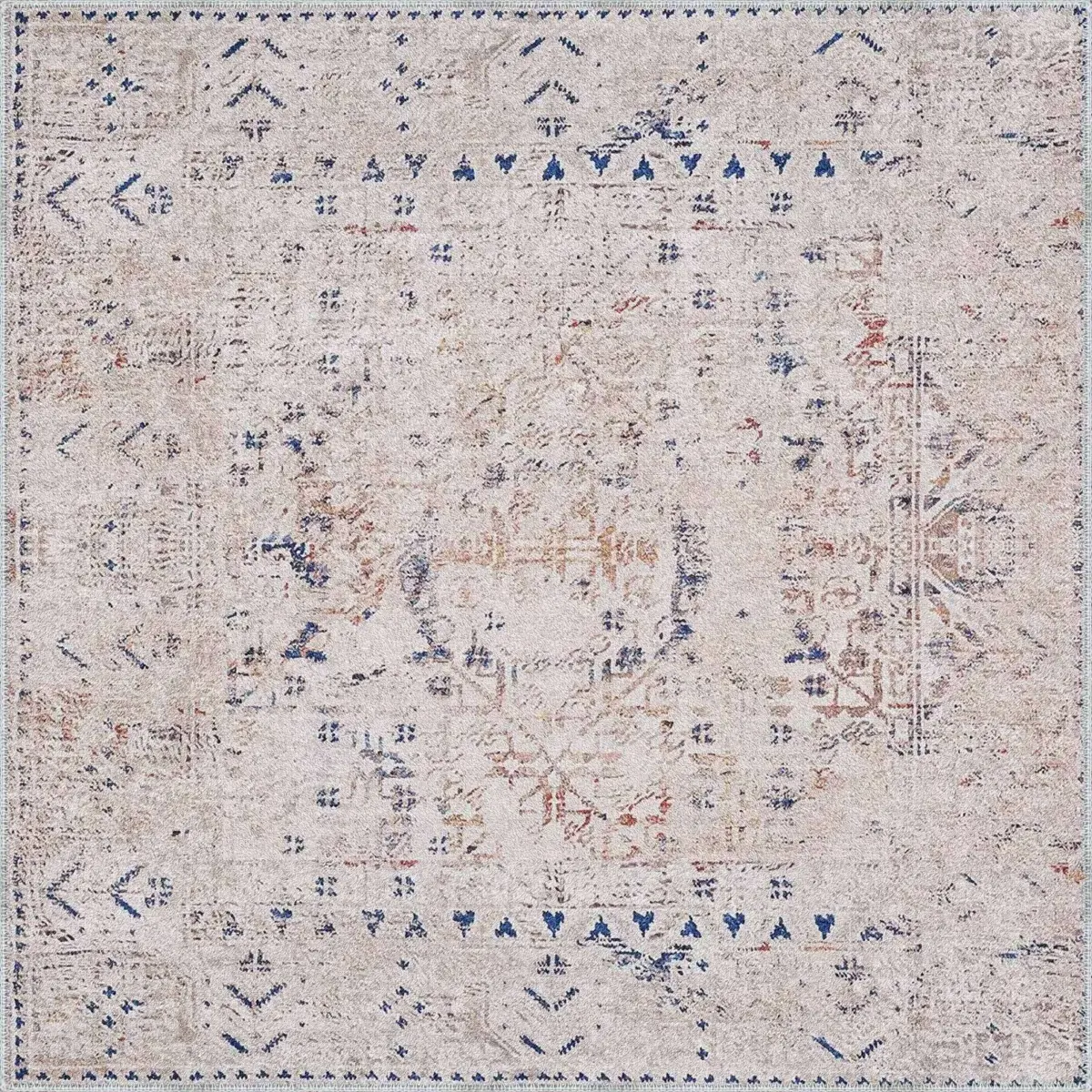 Mirim Modern Bej Polyester ve Pamuklu Kaydırmaz Tabanlı Yıkanabilir Dijital Baskı Halısı - Görsel 3